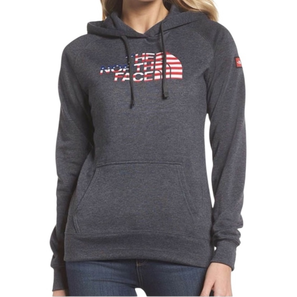 THE NORTH FACE Women’s Charcoal Heather Gray American Flag USA Hoodie size XL